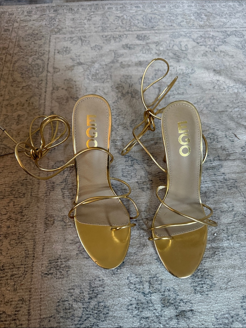 3.5in Metallic Gold Lace-Up Strappy Heels